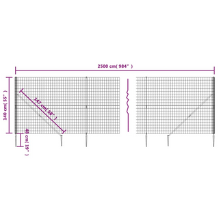 Wire Mesh Fence with Spike Anchors Anthracite 1.4x25 m - Giant Lobelia