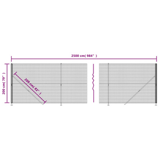 Wire Mesh Fence with Flange Anthracite 2x25 m - Giant Lobelia