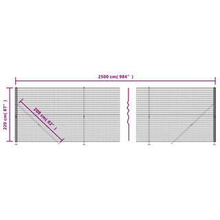 Wire Mesh Fence with flange Anthracite 2.2x25 m - Giant Lobelia