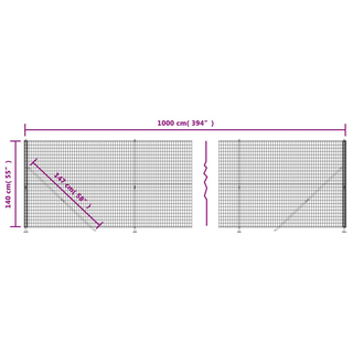 Wire Mesh Fence with Flange Anthracite 1.4x10 m - Giant Lobelia