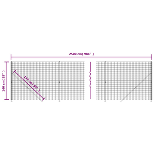 Wire Mesh Fence with Flange Anthracite 1.4x25 m - Giant Lobelia