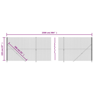 Wire Mesh Fence with flange Anthracite 2.2x25 m - Giant Lobelia