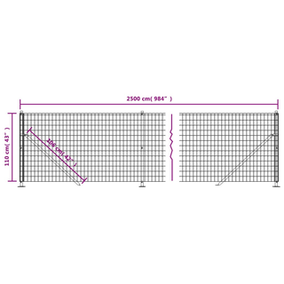 Wire Mesh Fence with Flange Anthracite 1.1x25 m - Giant Lobelia