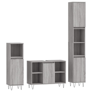 3 Piece Bathroom Furniture Set Grey Sonoma Engineered Wood - Giant Lobelia