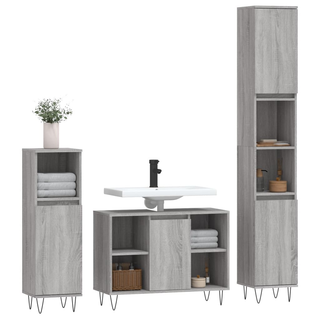 3 Piece Bathroom Furniture Set Grey Sonoma Engineered Wood - Giant Lobelia