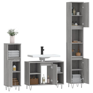 3 Piece Bathroom Furniture Set Grey Sonoma Engineered Wood - Giant Lobelia