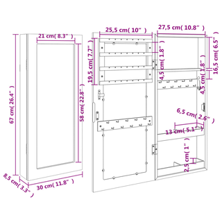 Mirror Jewellery Cabinet Wall Mounted White 30x8.5x67 cm - Giant Lobelia