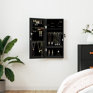 Mirror Jewellery Cabinet Wall Mounted Black 30x8.5x67 cm - Giant Lobelia