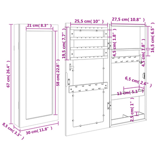 Mirror Jewellery Cabinet Wall Mounted Black 30x8.5x67 cm - Giant Lobelia