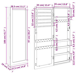 Mirror Jewellery Cabinet Wall Mounted 37.5x10x106 cm - Giant Lobelia