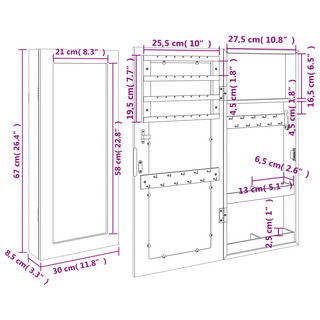 Mirror Jewellery Cabinet Wall Mounted 30x8.5x67 cm - Giant Lobelia