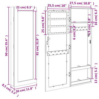 Mirror Jewellery Cabinet Wall Mounted 30x8.5x90 cm - Giant Lobelia