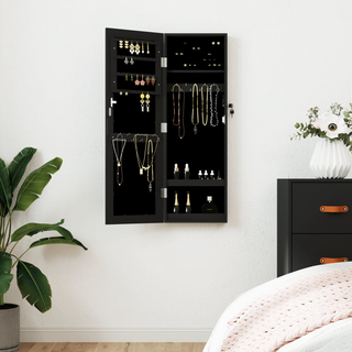 Mirror Jewellery Cabinet Wall Mounted Black 30x8.5x90 cm - Giant Lobelia