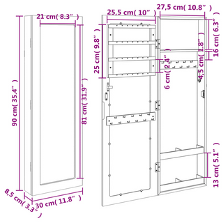 Mirror Jewellery Cabinet Wall Mounted Black 30x8.5x90 cm - Giant Lobelia