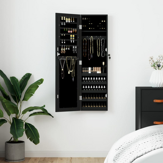 Mirror Jewellery Cabinet Wall Mounted Black 30x8.5x106 cm - Giant Lobelia