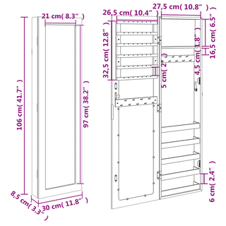 Mirror Jewellery Cabinet Wall Mounted White 30x8.5x106 cm - Giant Lobelia