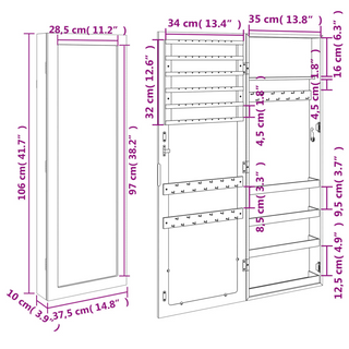 Mirror Jewellery Cabinet Wall Mounted White 37.5x10x106 cm - Giant Lobelia