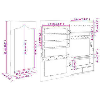 Mirror Jewellery Cabinet Wall Mounted White 37.5x10x67 cm - Giant Lobelia