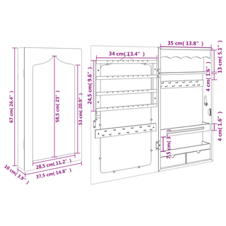 Mirror Jewellery Cabinet Wall Mounted 37.5x10x67 cm - Giant Lobelia