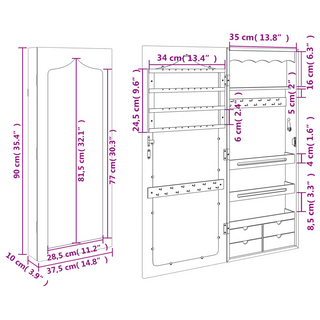 Mirror Jewellery Cabinet Wall Mounted White 37.5x10x90 cm - Giant Lobelia