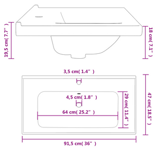 Bathroom Sink White 91.5x48x19.5 cm Rectangular Ceramic - Giant Lobelia