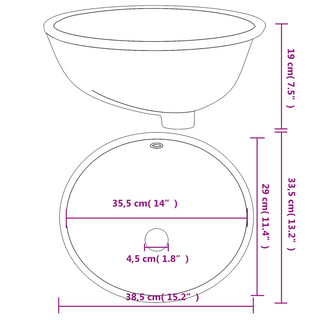 Bathroom Sink White 38.5x33.5x19 cm Oval Ceramic - Giant Lobelia