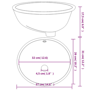 Bathroom Sink White 37x31x17.5 cm Oval Ceramic - Giant Lobelia