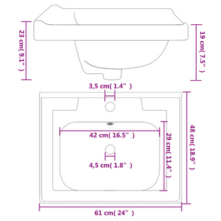 Bathroom Sink White 61x48x23 cm Rectangular Ceramic - Giant Lobelia