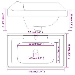 Bathroom Sink White 81x48x23 cm Rectangular Ceramic - Giant Lobelia