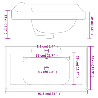 Bathroom Sink White 91.5x48x23 cm Rectangular Ceramic - Giant Lobelia