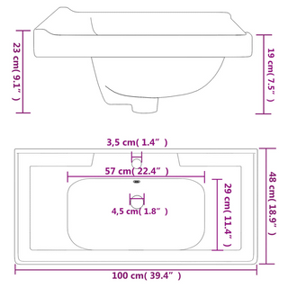 Bathroom Sink White 100x48x23 cm Rectangular Ceramic - Giant Lobelia