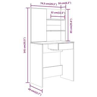 Dressing Table with Mirror Black 74.5x40x141 cm - Giant Lobelia