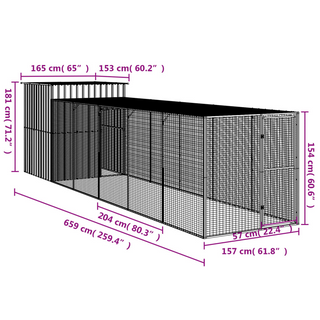 Chicken Cage with Run Anthracite 165x659x181 cm Galvanised Steel - Giant Lobelia