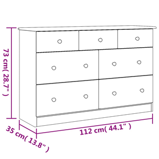 Chest of Drawers ALTA White 112x35x73 cm Solid Wood Pine - Giant Lobelia