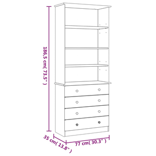 Bookcase with Drawers ALTA 77x35x186.5 cm Solid Wood Pine - Giant Lobelia