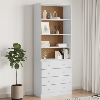 Bookcase with Drawers ALTA White 77x35x186.5 cm Solid Wood Pine - Giant Lobelia