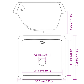 Bathroom Sink White 30.5x27x14 cm Rectangular Ceramic - Giant Lobelia