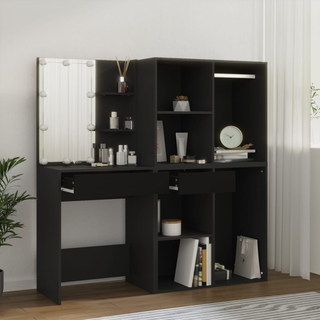 vidaXL LED Dressing Table with Cabinets Black Engineered Wood - Giant Lobelia