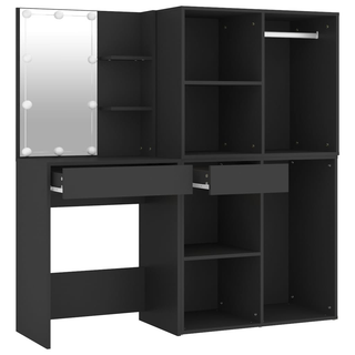 vidaXL LED Dressing Table with Cabinets Black Engineered Wood - Giant Lobelia