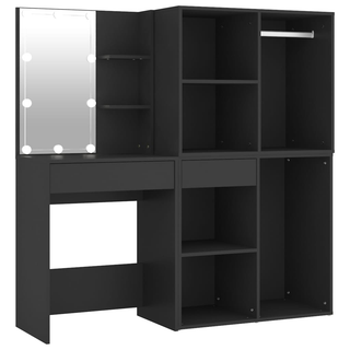 vidaXL LED Dressing Table with Cabinets Black Engineered Wood - Giant Lobelia