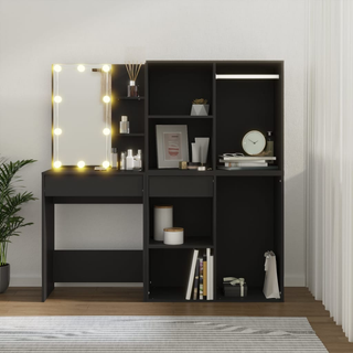 vidaXL LED Dressing Table with Cabinets Black Engineered Wood - Giant Lobelia