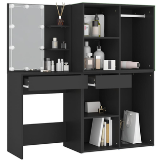 vidaXL LED Dressing Table with Cabinets Black Engineered Wood - Giant Lobelia