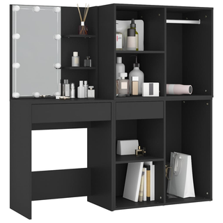 vidaXL LED Dressing Table with Cabinets Black Engineered Wood - Giant Lobelia