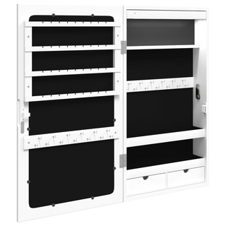 Mirror Jewellery Cabinet with LED Lights Wall Mounted White - Giant Lobelia