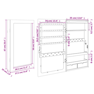 Mirror Jewellery Cabinet with LED Lights Wall Mounted White - Giant Lobelia