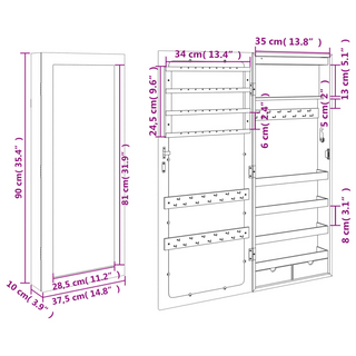 Mirror Jewellery Cabinet with LED Lights Wall Mounted White - Giant Lobelia