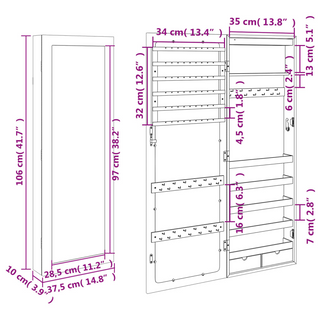 Mirror Jewellery Cabinet with LED Lights Wall Mounted White - Giant Lobelia