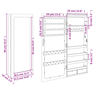 Mirror Jewellery Cabinet with LED Lights Wall Mounted - Giant Lobelia