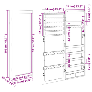 vidaXL Mirror Jewellery Cabinet with LED Lights Wall Mounted Black - Giant Lobelia