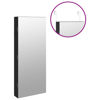 Mirror Jewellery Cabinet with LED Lights Wall Mounted Black - Giant Lobelia